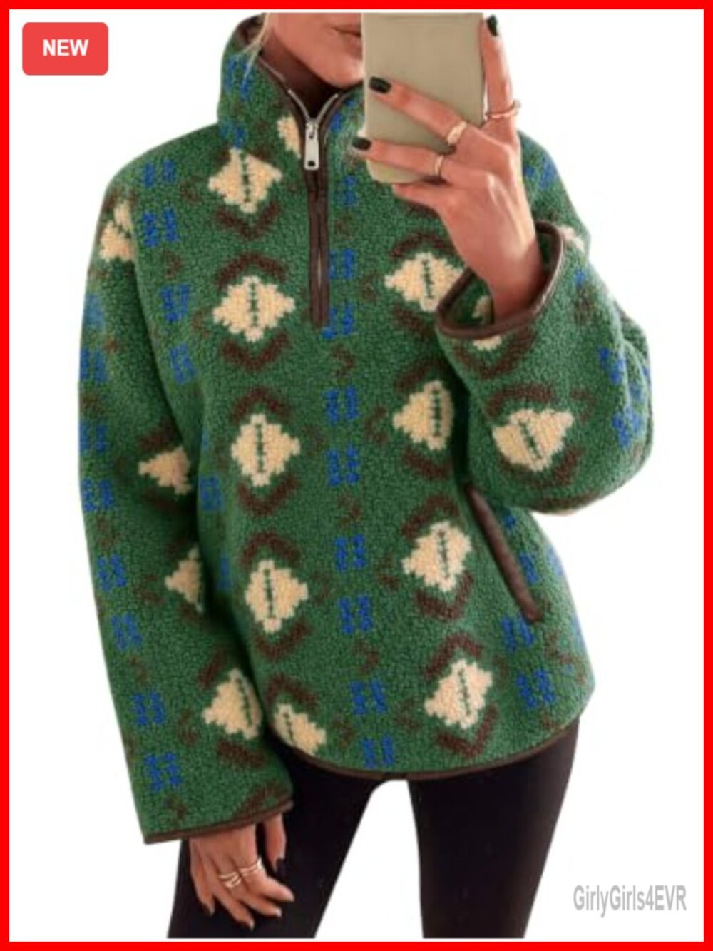 Sherpa Fleece Quarter Zip Pullover Sweatshirt Oversized Aztec Western